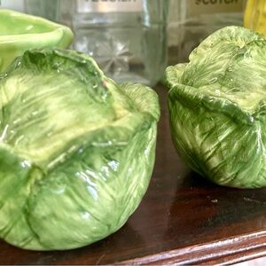 Green Ceramic Cabbage Bowls - Set of 2
